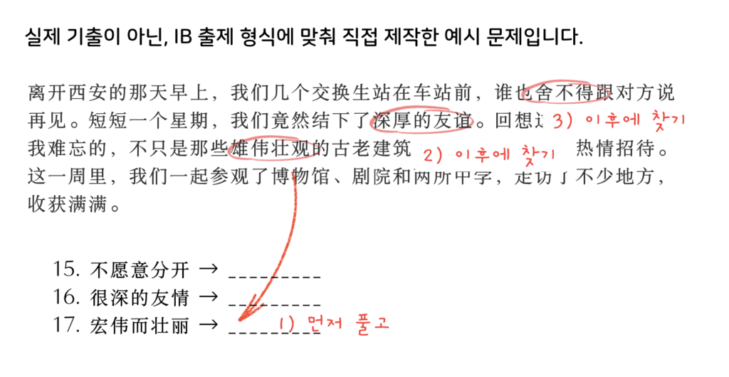 IB 중국어 독해 단어 맞추기 전략 예시